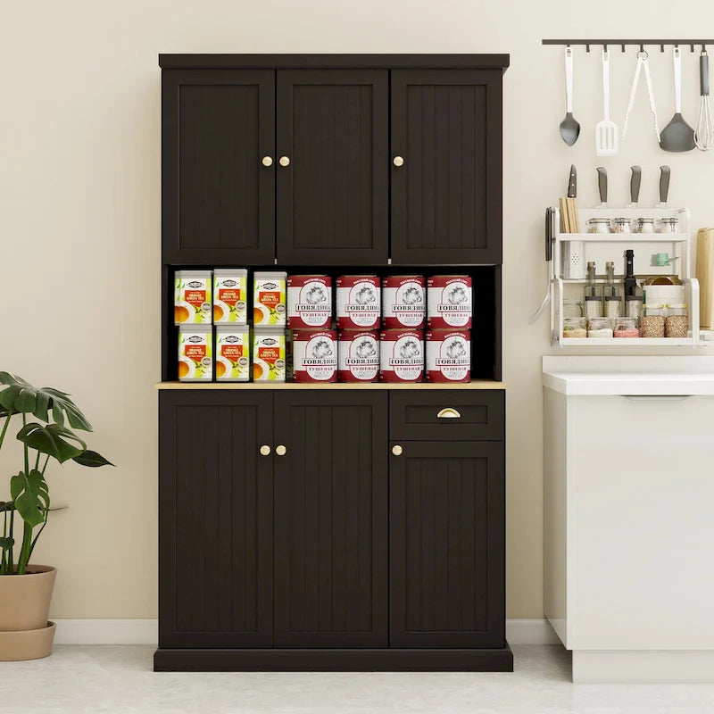 Sideboard Buffet w/Hutch, Kitchen Storage Cabinet w/Adjustable Shelves