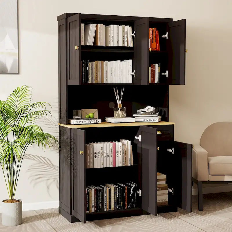 Sideboard Buffet w/Hutch, Kitchen Storage Cabinet w/Adjustable Shelves