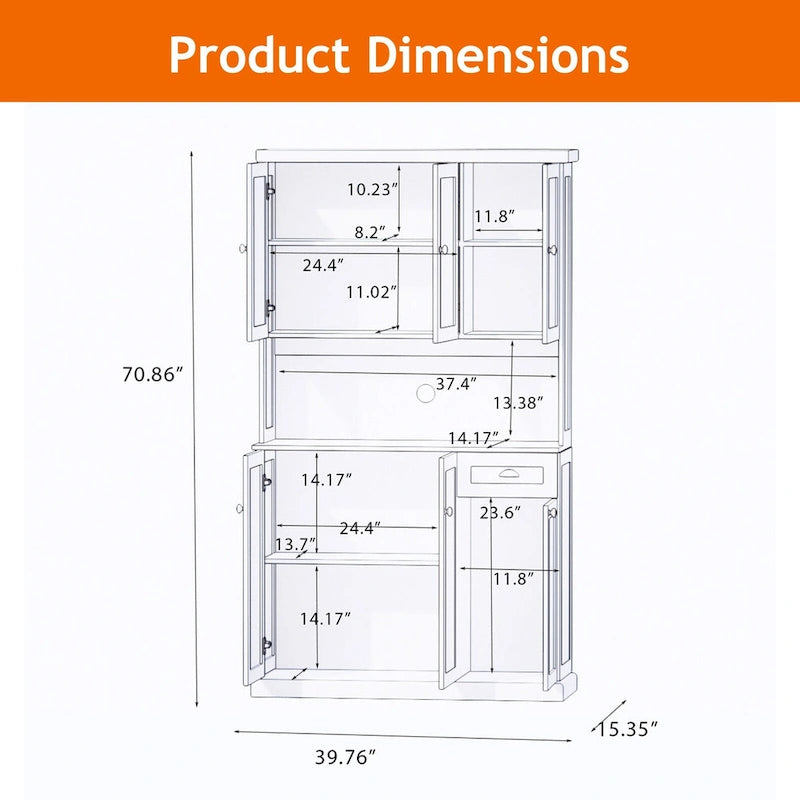 Sideboard Buffet w/Hutch, Kitchen Storage Cabinet w/Adjustable Shelves
