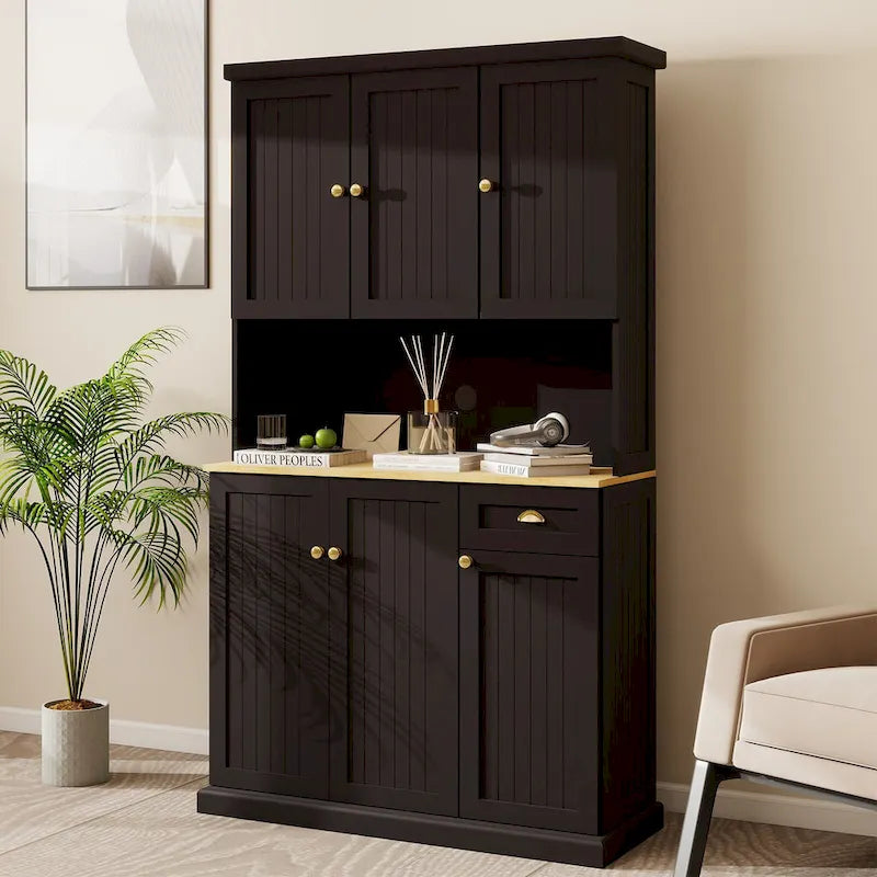 Sideboard Buffet w/Hutch, Kitchen Storage Cabinet w/Adjustable Shelves