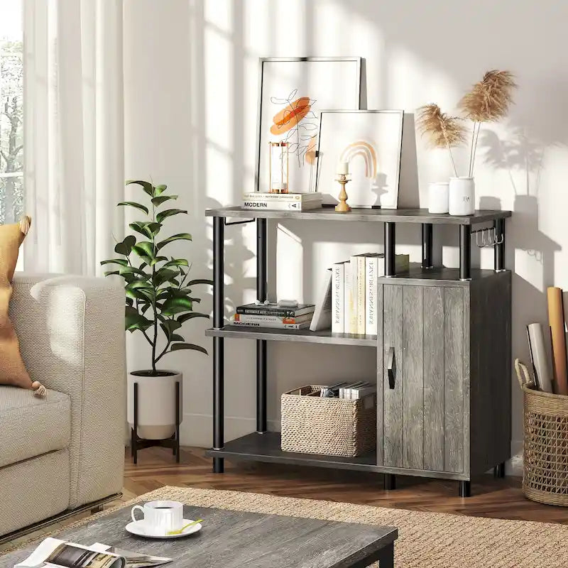 4-Tier Kitchen Islands Microwave Oven Stand-Kitchen Cabinets with hooks - 35.4in W