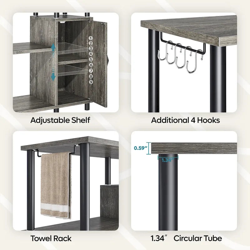 4-Tier Kitchen Islands Microwave Oven Stand-Kitchen Cabinets with hooks - 35.4in W