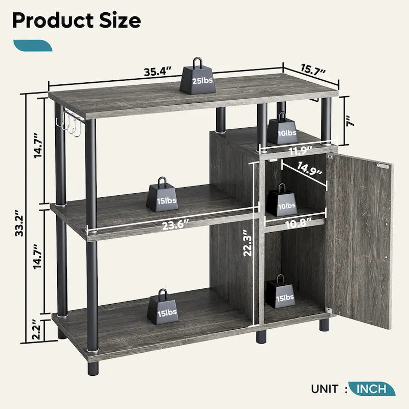 4-Tier Kitchen Islands Microwave Oven Stand-Kitchen Cabinets with hooks - 35.4in W