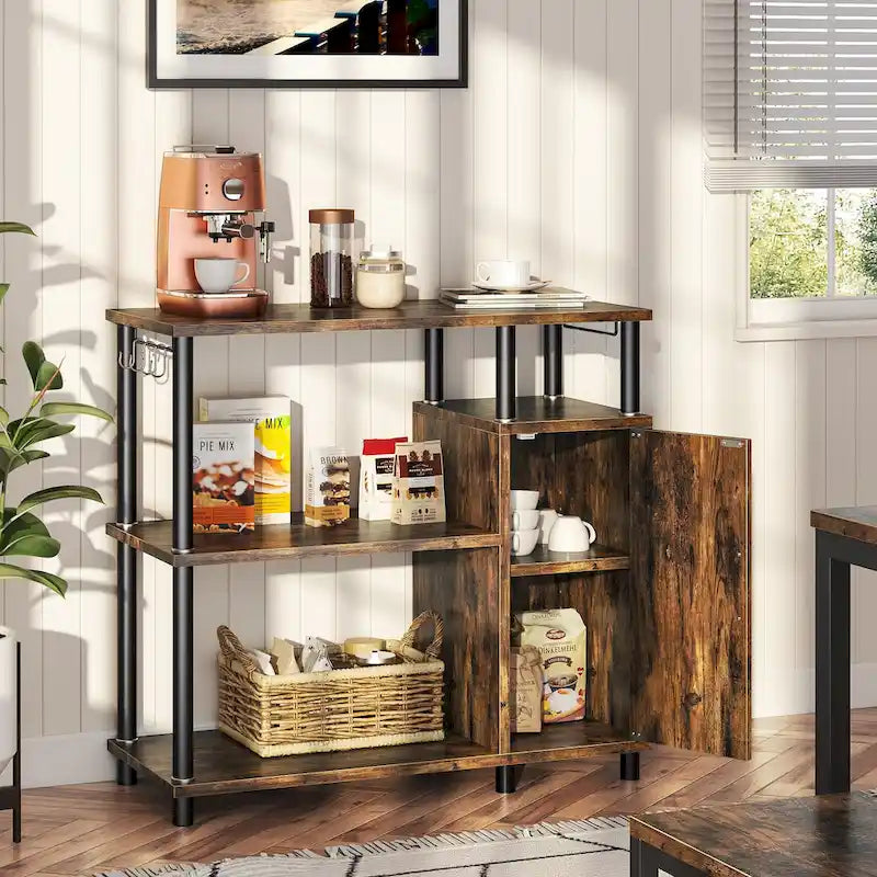 4-Tier Kitchen Islands Microwave Oven Stand-Kitchen Cabinets with hooks - 35.4in W