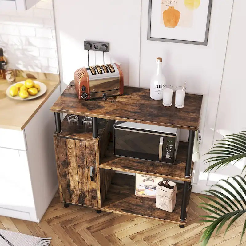 4-Tier Kitchen Islands Microwave Oven Stand-Kitchen Cabinets with hooks - 35.4in W