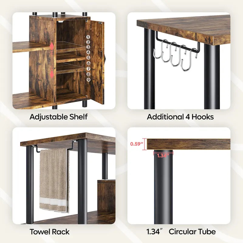 4-Tier Kitchen Islands Microwave Oven Stand-Kitchen Cabinets with hooks - 35.4in W