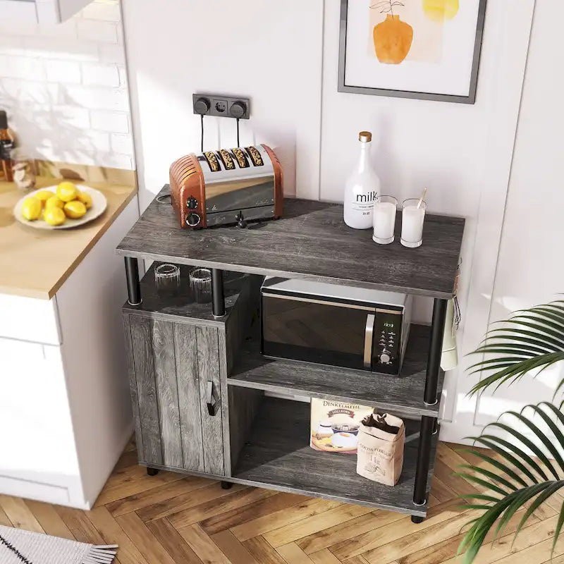 4-Tier Kitchen Islands Microwave Oven Stand-Kitchen Cabinets with hooks - 35.4in W