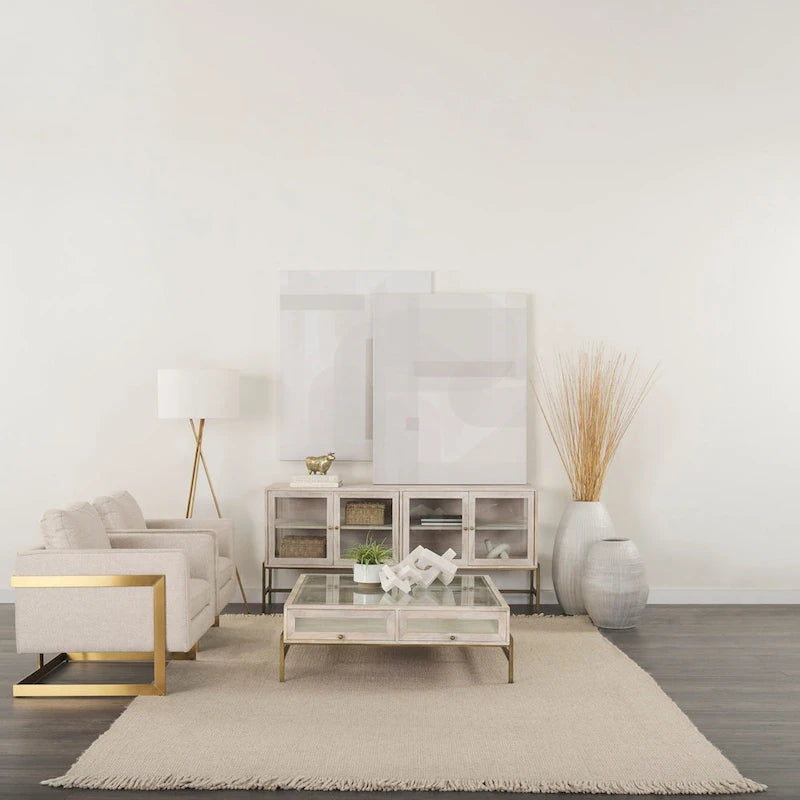 Arelius Blonde Solid Wood w/ Gold Iron Base & Glass Doors Sideboard - 70W x 32H x 18.75D