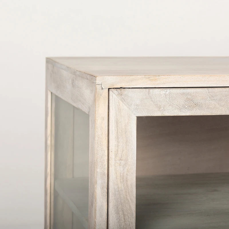 Arelius Blonde Solid Wood w/ Gold Iron Base & Glass Doors Sideboard - 70W x 32H x 18.75D