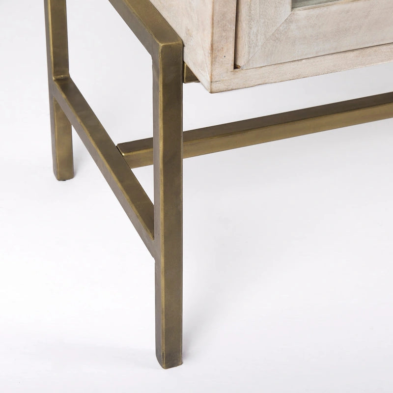 Arelius Blonde Solid Wood w/ Gold Iron Base & Glass Doors Sideboard - 70W x 32H x 18.75D