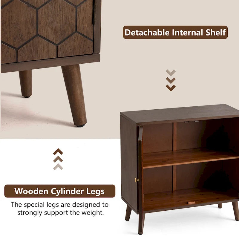COSIEST Dark Brown Farmhouse Storage Cabinet with Honeycomb Pattern