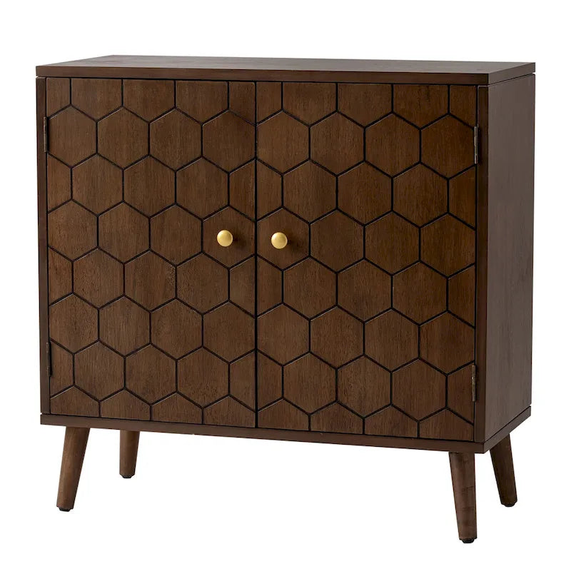 COSIEST Dark Brown Farmhouse Storage Cabinet with Honeycomb Pattern