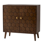 COSIEST Dark Brown Farmhouse Storage Cabinet with Honeycomb Pattern