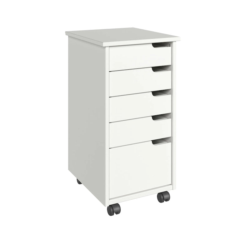 Adeptus Original Euro Roll Cart, Solid Wood, 4+1 Drawer Extra Wide Drawers Roll Carts, White