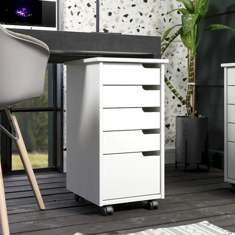 Adeptus Original Euro Roll Cart, Solid Wood, 4+1 Drawer Extra Wide Drawers Roll Carts, White