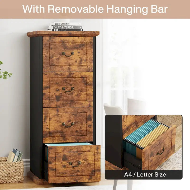 4-Drawer File Cabinet Filing Cabinet for A4 /Letter Size, Vertical File Cabinet Home Office Wood Filing Cabinet