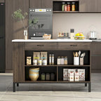 Server Table with 2 Drawers and Bottom Shelf Sideboard Buffet Cabinet - 55.1W