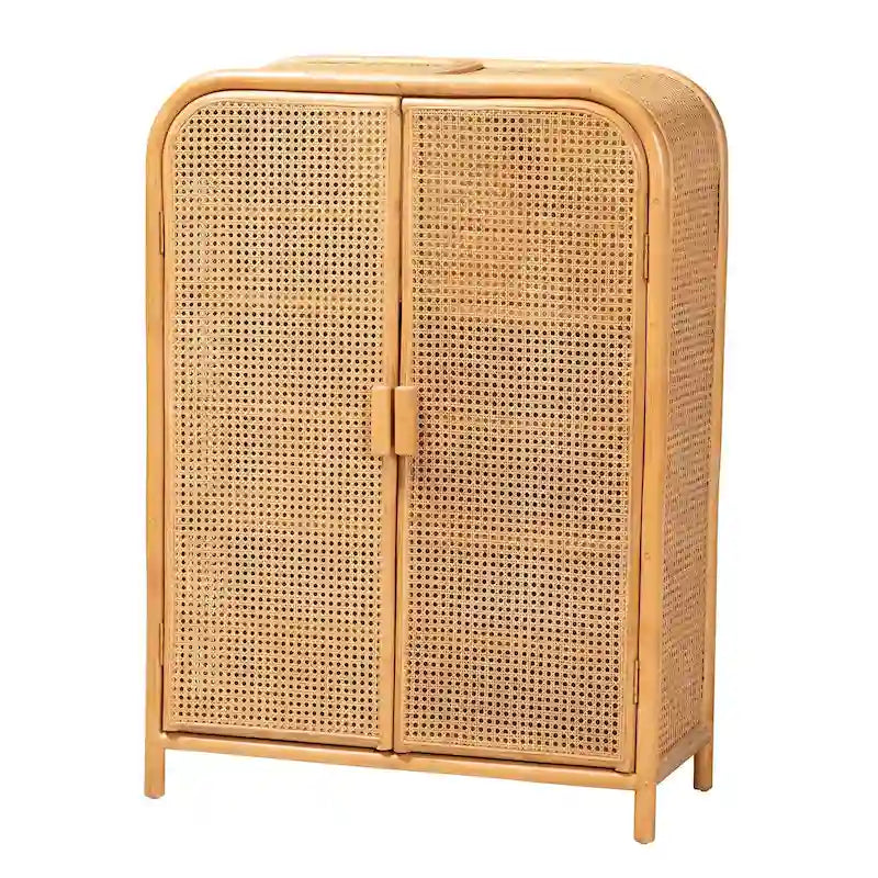 Curacao Modern Bohemian Light Honey Rattan 2-Door Storage Cabinet