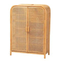 Curacao Modern Bohemian Light Honey Rattan 2-Door Storage Cabinet