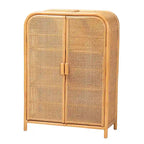 Curacao Modern Bohemian Light Honey Rattan 2-Door Storage Cabinet