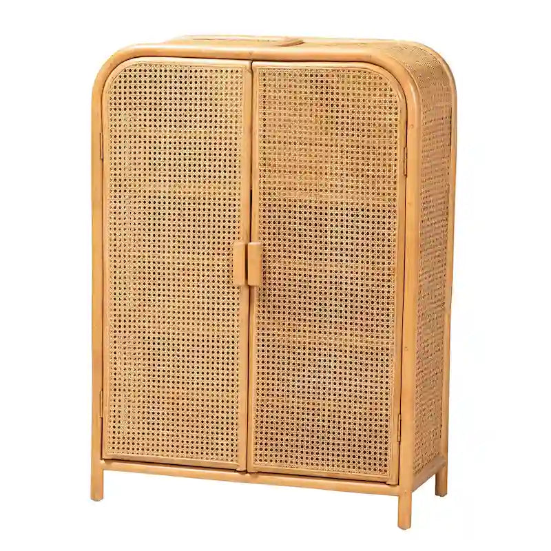 Curacao Modern Bohemian Light Honey Rattan 2-Door Storage Cabinet