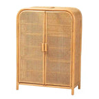 Curacao Modern Bohemian Light Honey Rattan 2-Door Storage Cabinet