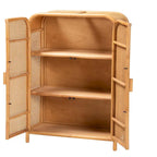 Curacao Modern Bohemian Light Honey Rattan 2-Door Storage Cabinet