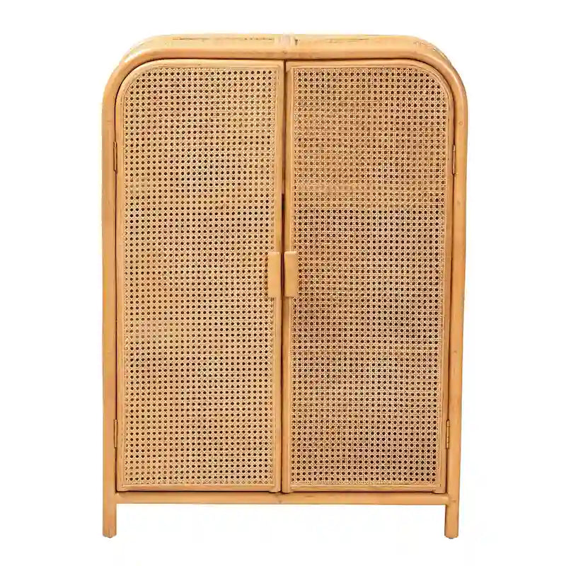 Curacao Modern Bohemian Light Honey Rattan 2-Door Storage Cabinet