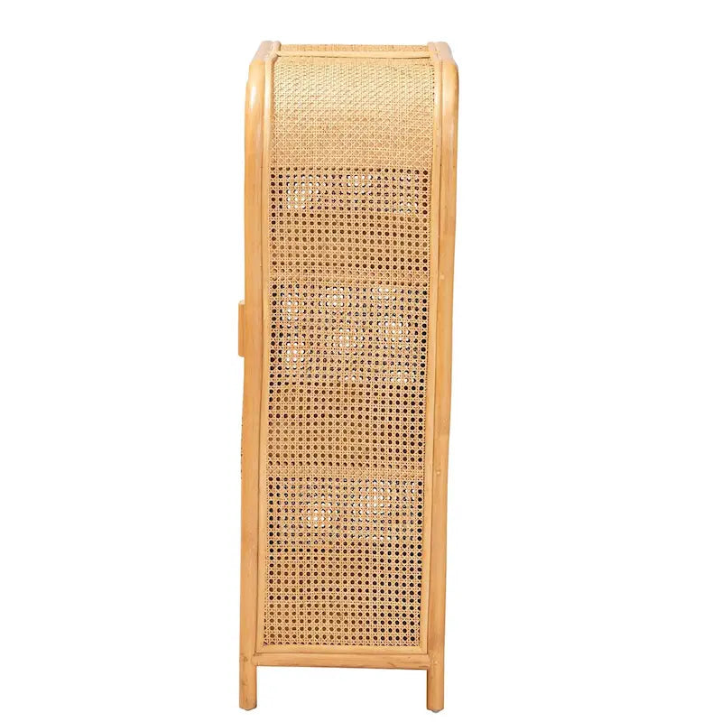 Curacao Modern Bohemian Light Honey Rattan 2-Door Storage Cabinet