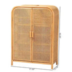 Curacao Modern Bohemian Light Honey Rattan 2-Door Storage Cabinet