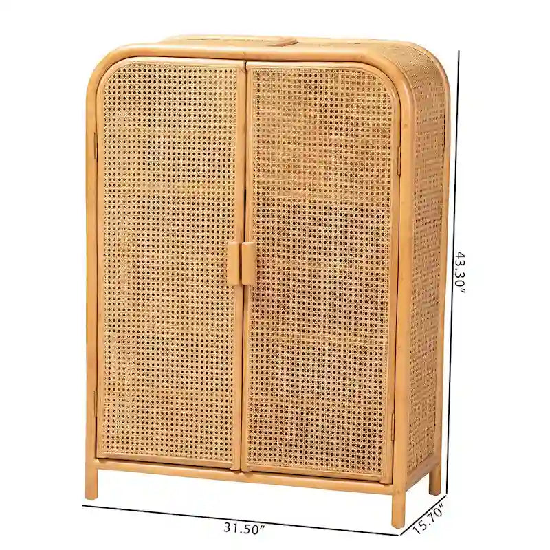 Curacao Modern Bohemian Light Honey Rattan 2-Door Storage Cabinet