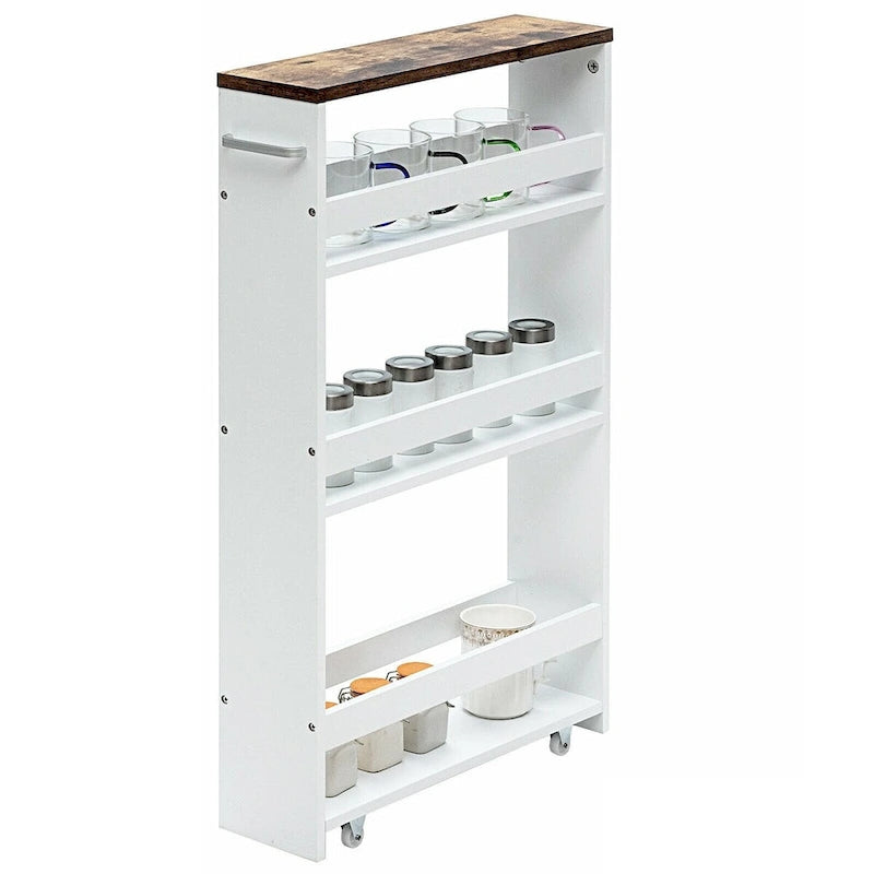 4 Tier Rolling Slim Storage Kitchen Organizer Cart with Handle - 19L x 5.1W x 31.5H
