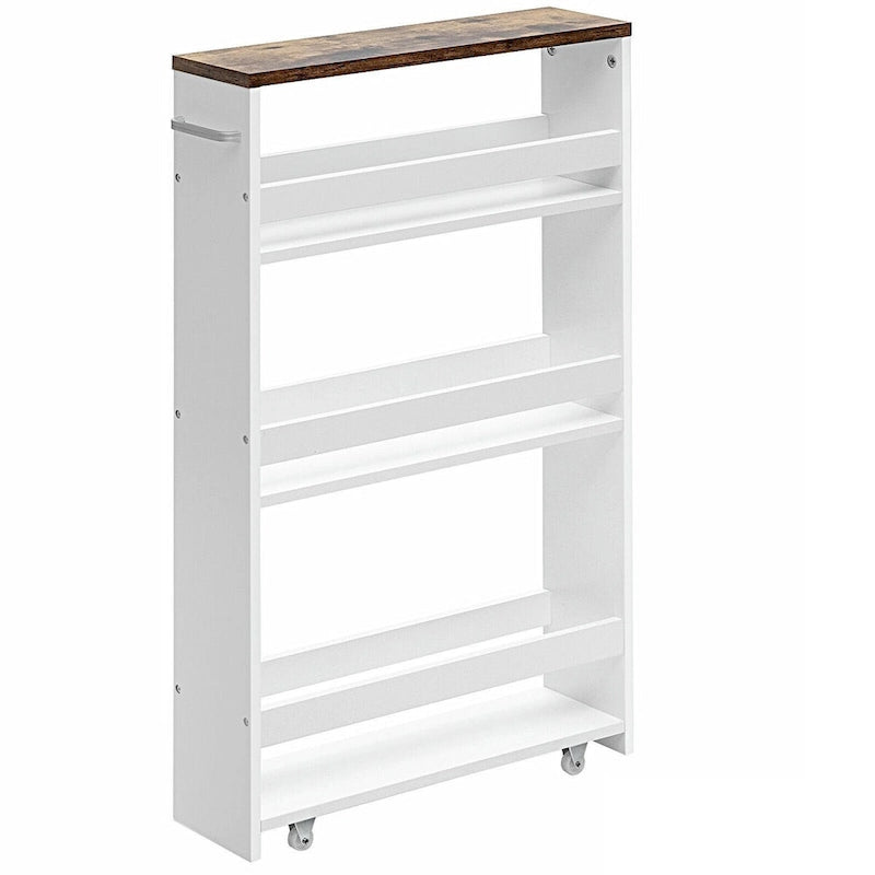 4 Tier Rolling Slim Storage Kitchen Organizer Cart with Handle - 19L x 5.1W x 31.5H