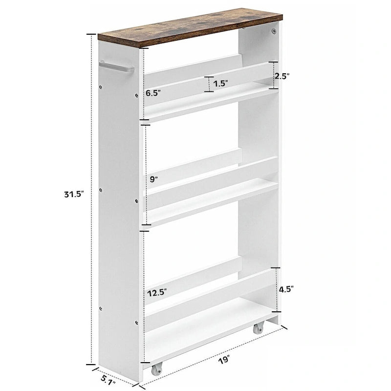 4 Tier Rolling Slim Storage Kitchen Organizer Cart with Handle - 19L x 5.1W x 31.5H
