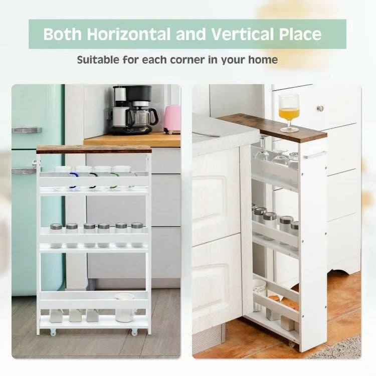 4 Tier Rolling Slim Storage Kitchen Organizer Cart with Handle - 19L x 5.1W x 31.5H