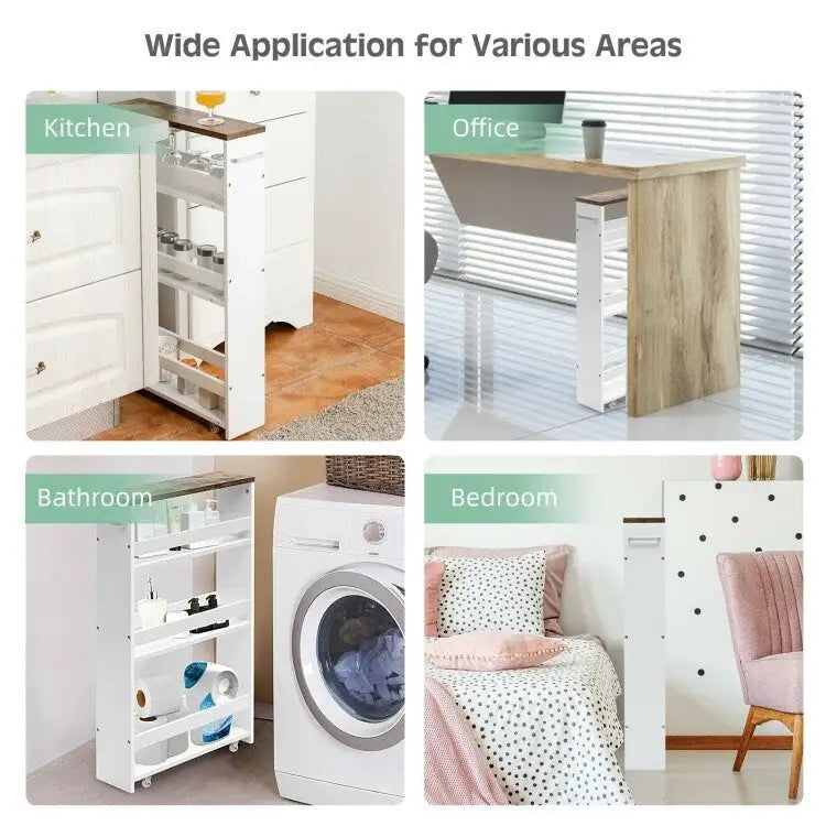 4 Tier Rolling Slim Storage Kitchen Organizer Cart with Handle - 19L x 5.1W x 31.5H