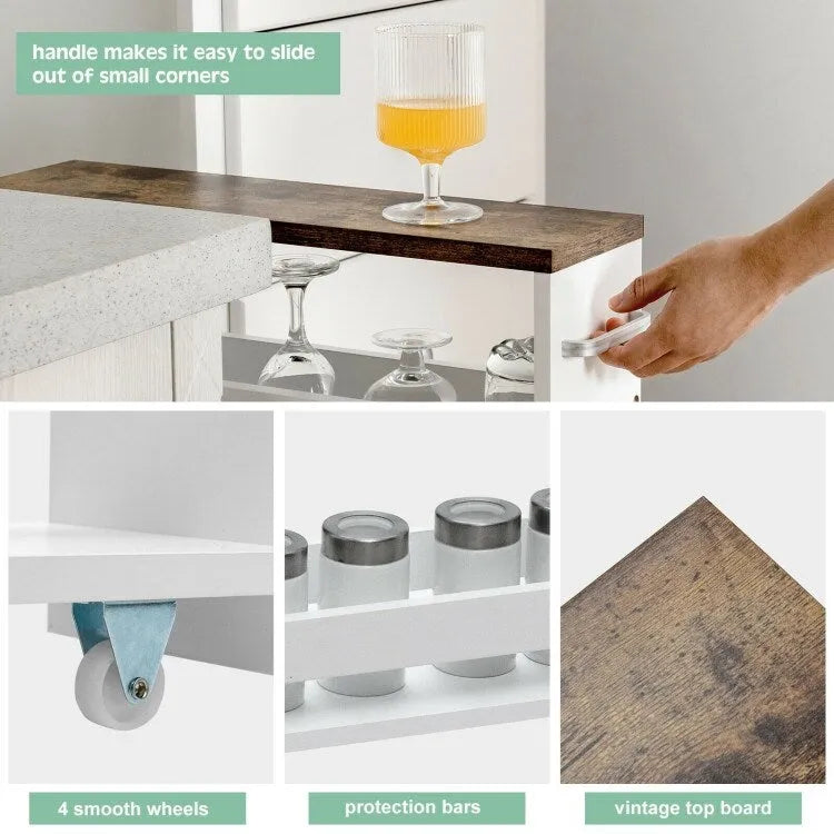 4 Tier Rolling Slim Storage Kitchen Organizer Cart with Handle - 19L x 5.1W x 31.5H