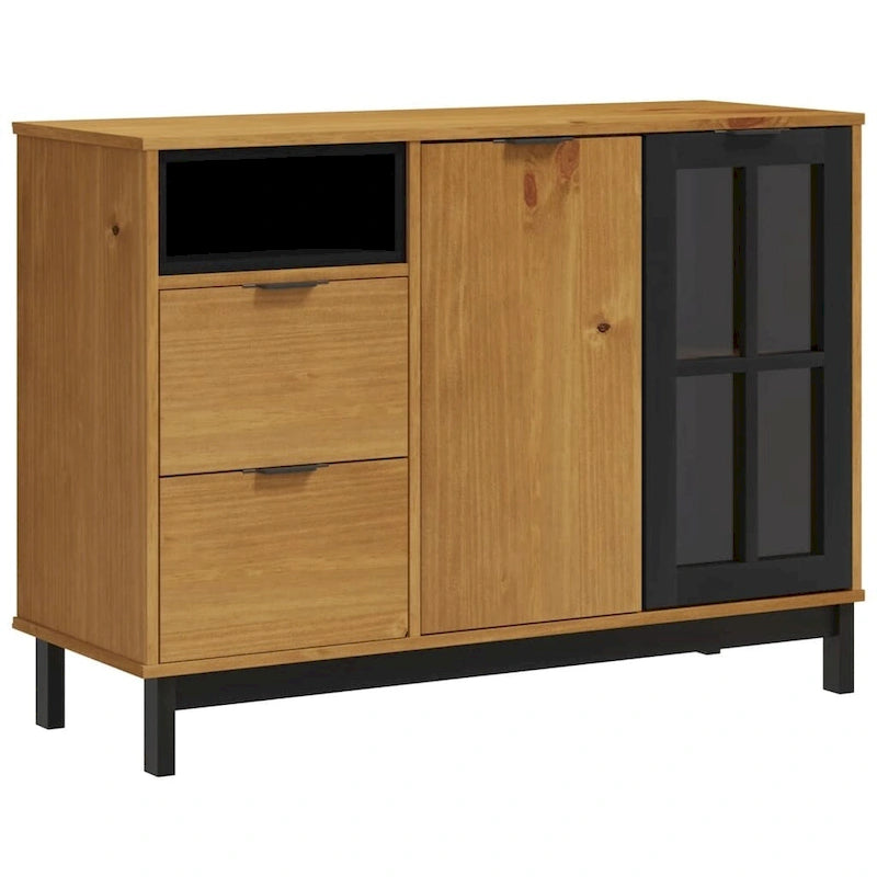 vidaXL Sideboard with Glass Door FLAM 43.3x15.7x31.5 Solid Wood Pine - 43.3 x 15.7 x 31.5