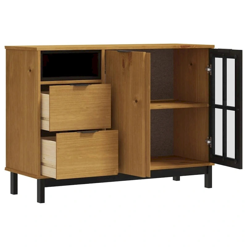 vidaXL Sideboard with Glass Door FLAM 43.3x15.7x31.5 Solid Wood Pine - 43.3 x 15.7 x 31.5
