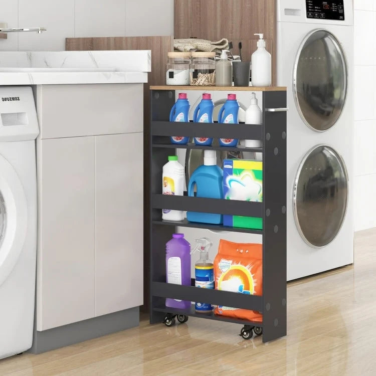 Narrow Rolling Storage Cart with Shelves for Kitchen and Bathroom