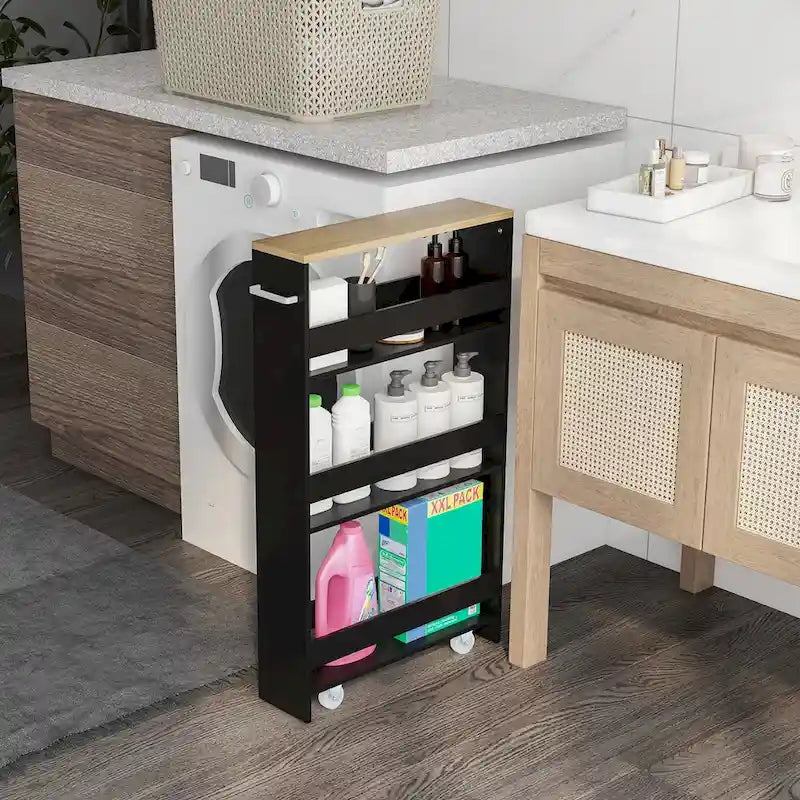 Narrow Rolling Storage Cart with Shelves for Kitchen and Bathroom