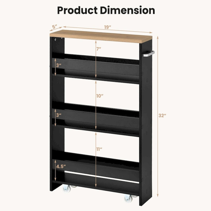 Narrow Rolling Storage Cart with Shelves for Kitchen and Bathroom