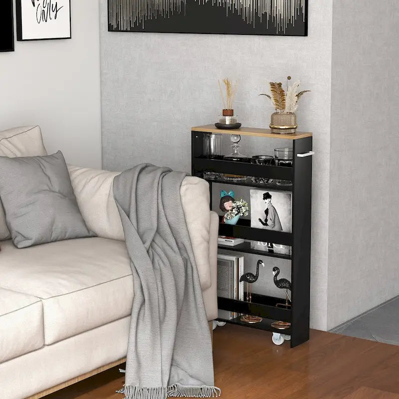Narrow Rolling Storage Cart with Shelves for Kitchen and Bathroom