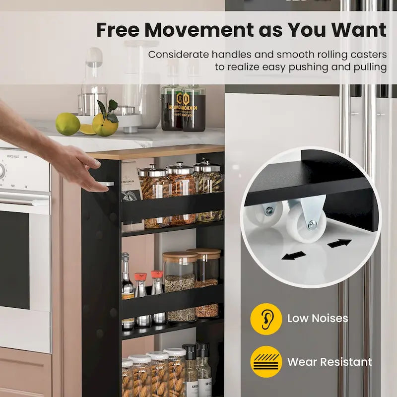 Narrow Rolling Storage Cart with Shelves for Kitchen and Bathroom