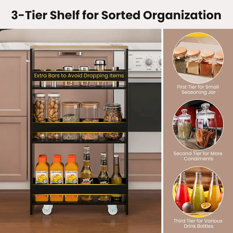 Narrow Rolling Storage Cart with Shelves for Kitchen and Bathroom