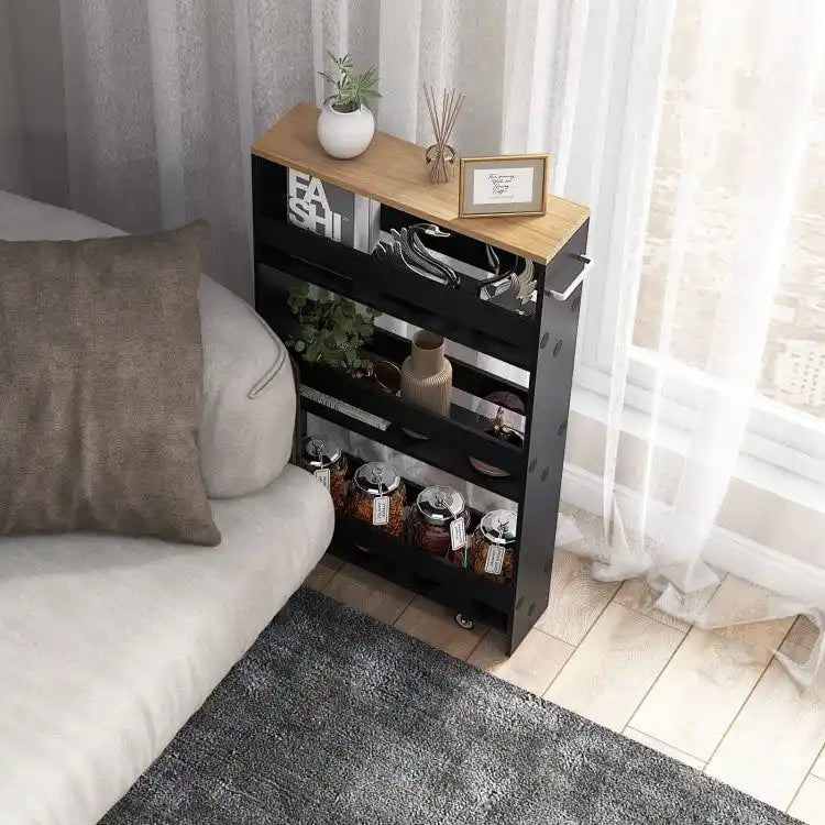 Narrow Rolling Storage Cart with Shelves for Kitchen and Bathroom