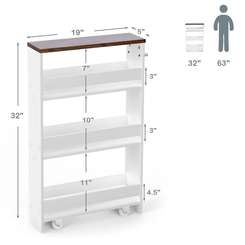 Narrow Rolling Storage Cart with Shelves for Kitchen and Bathroom