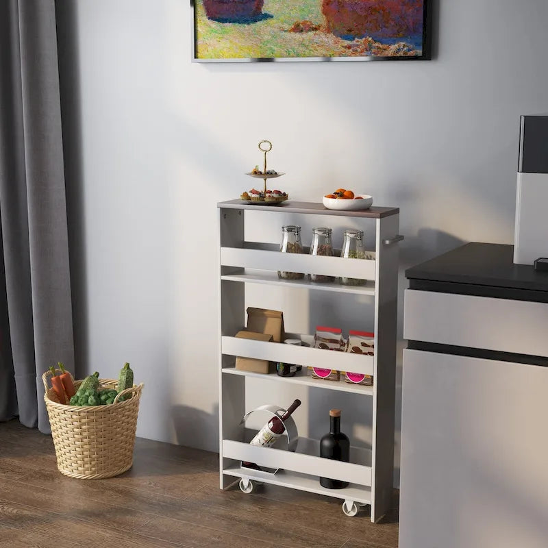 Narrow Rolling Storage Cart with Shelves for Kitchen and Bathroom