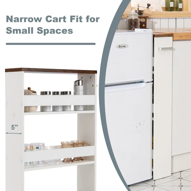 Narrow Rolling Storage Cart with Shelves for Kitchen and Bathroom
