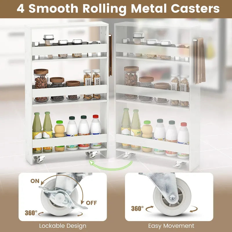 Narrow Rolling Storage Cart with Shelves for Kitchen and Bathroom